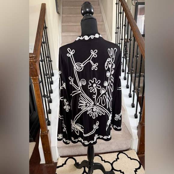 Carole Little Black Tunic with White Embroidery - Picture 3 of 5